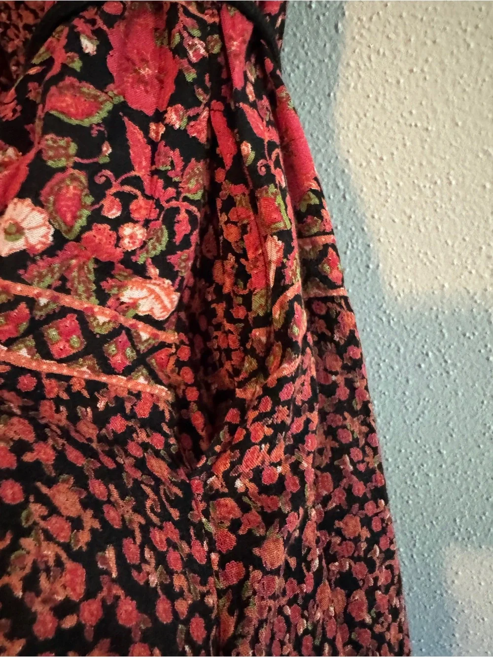 Free People Size Small Sleeveless Red Floral Jumpsuit with Tie Waist